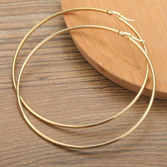 Gold hoop earrings Oversized wide Stainless steel casual lightweight 💖2/$30 - Picture 8 of 13